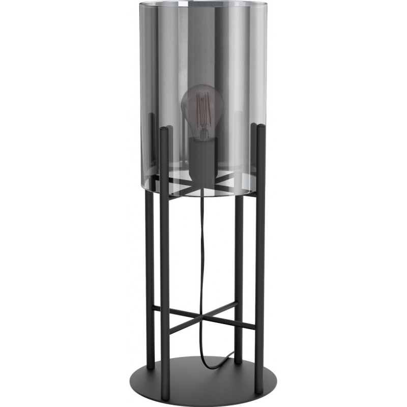 101,95 € Free Shipping | Table lamp Eglo Glastonbury 28W Cylindrical Shape Ø 20 cm. Bedroom, office and work zone. Modern, design and cool Style. Steel. Black and transparent black Color