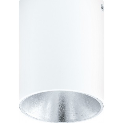 47,95 € Free Shipping | Indoor ceiling light Eglo Polasso 3.5W 3000K Warm light. Cylindrical Shape Ø 10 cm. Kitchen and bathroom. Design Style. Aluminum and plastic. White and silver Color
