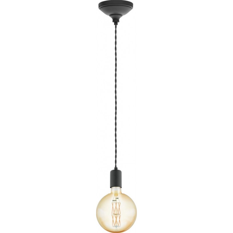 19,95 € Free Shipping | Hanging lamp Eglo Yorth 60W Spherical Shape Ø 12 cm. Living room, kitchen and dining room. Retro and vintage Style. Steel. Black Color