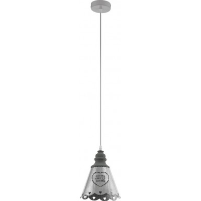 Hanging lamp Eglo Talbot 2 40W Conical Shape Ø 20 cm. Living room, kitchen and dining room. Retro and vintage Style. Steel and wood. White, gray and natural Color