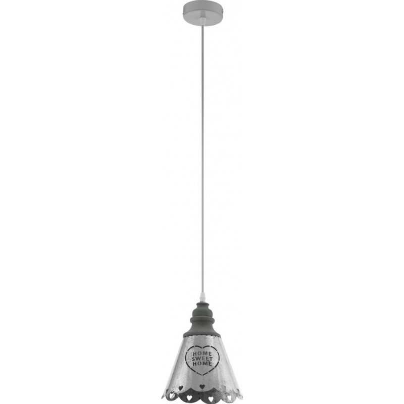 Hanging lamp Eglo Talbot 2 40W Conical Shape Ø 20 cm. Living room, kitchen and dining room. Retro and vintage Style. Steel and Wood. White, gray and natural Color
