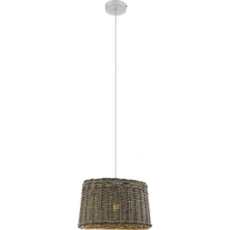 吊灯 Eglo Dovenby 60W 圆柱型 形状 Ø 35 cm. 客厅, 厨房 和 饭厅. 乡村, 复古的 和 优质的 风格. 钢 和 木头. 白色的 和 棕色的 颜色