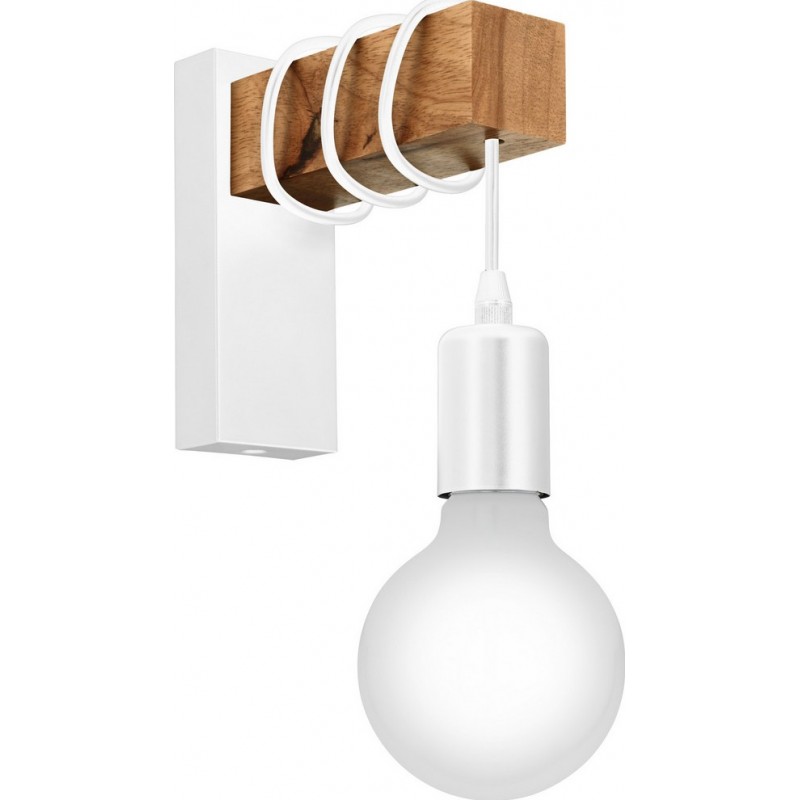 34,95 € Free Shipping | Indoor wall light Eglo France Townshend 10W Angular Shape 22×7 cm. Bedroom and lobby. Vintage and nordic Style. Steel and wood. White and brown Color