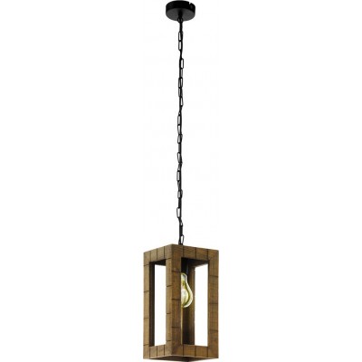 52,95 € Free Shipping | Hanging lamp Eglo Takhira 60W Cubic Shape 110×17 cm. Living room, kitchen and dining room. Rustic, retro and vintage Style. Steel and wood. Brown and black Color