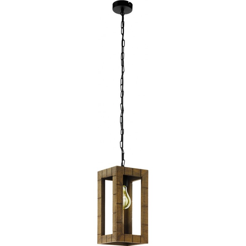52,95 € Free Shipping | Hanging lamp Eglo Takhira 60W Cubic Shape 110×17 cm. Living room, kitchen and dining room. Rustic, retro and vintage Style. Steel and wood. Brown and black Color