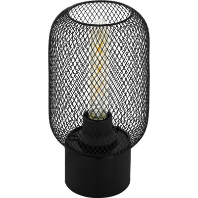 43,95 € Free Shipping | Table lamp Eglo Wrington 60W Cylindrical Shape Ø 15 cm. Bedroom, office and work zone. Retro and vintage Style. Steel. Black Color
