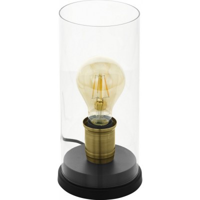 32,95 € Free Shipping | Table lamp Eglo Smyrton 60W Cylindrical Shape Ø 12 cm. Bedroom, office and work zone. Retro and vintage Style. Steel and glass. Brown, black and oxide Color