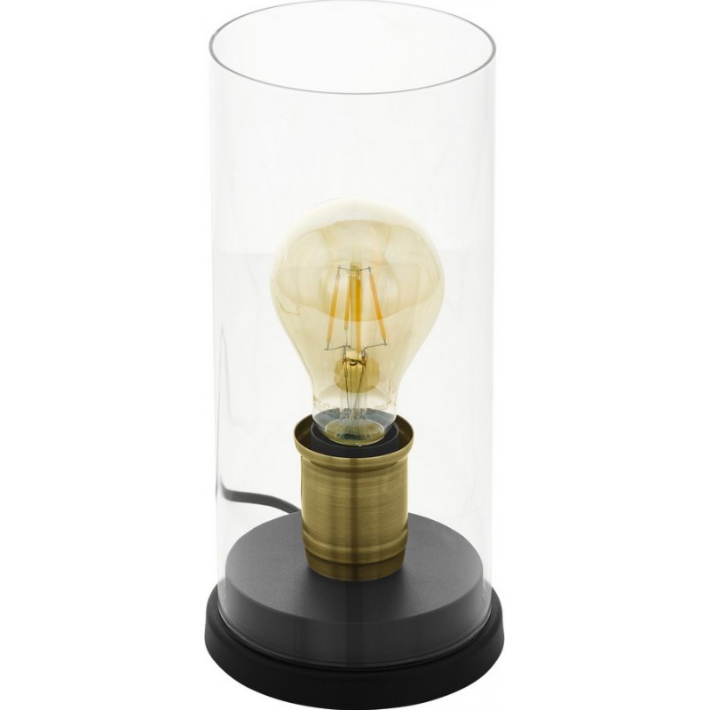 32,95 € Free Shipping | Table lamp Eglo Smyrton 60W Cylindrical Shape Ø 12 cm. Bedroom, office and work zone. Retro and vintage Style. Steel and glass. Brown, black and oxide Color