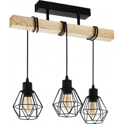93,95 € Free Shipping | Indoor ceiling light Eglo Townshend 5 180W Pyramidal Shape 55×36 cm. Dining room and bedroom. Rustic Style. Steel and wood. Brown and black Color