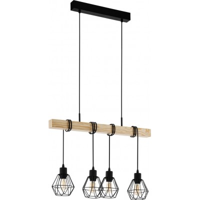 143,95 € Free Shipping | Hanging lamp Eglo Townshend 5 240W Extended Shape 110×70 cm. Living room and dining room. Rustic, retro and vintage Style. Steel and wood. Brown and black Color