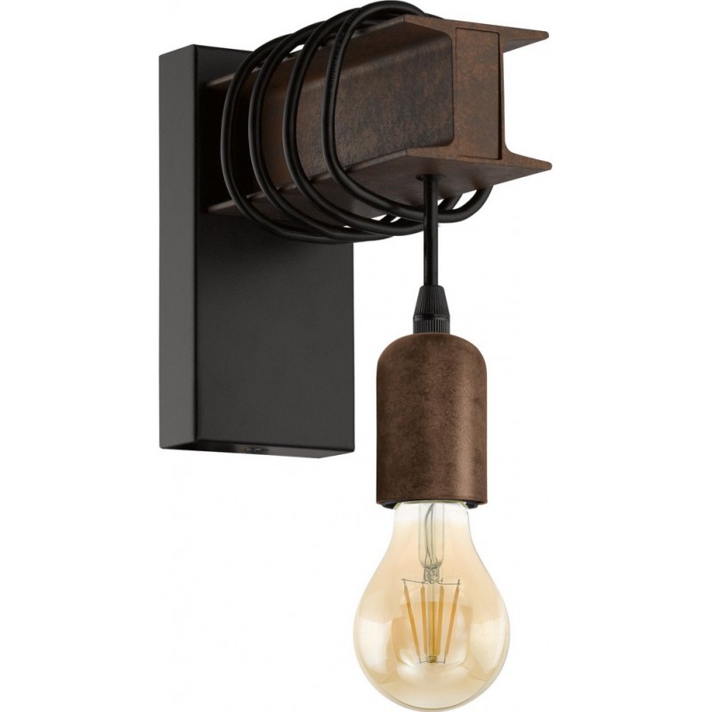 44,95 € Free Shipping | Indoor wall light Eglo Townshend 4 10W Angular Shape 19×8 cm. Bedroom and lobby. Rustic and vintage Style. Steel. Brown and black Color