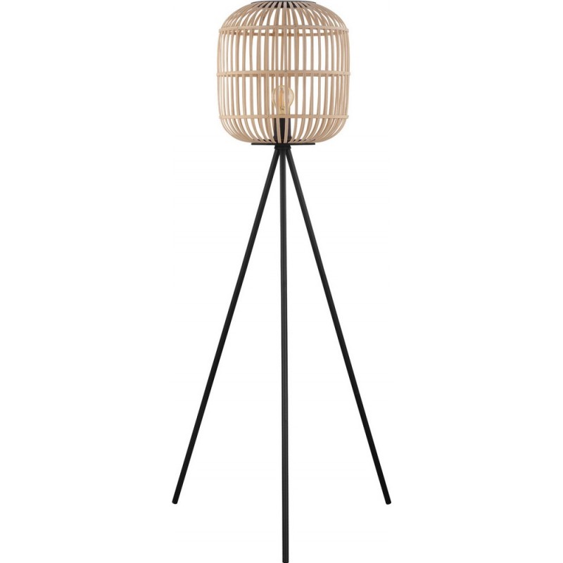 149,95 € Free Shipping | Floor lamp Eglo Bordesley 28W Cylindrical Shape Ø 35 cm. Living room, dining room and bedroom. Rustic, retro and vintage Style. Steel and Wood. Black and natural Color