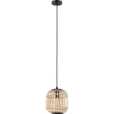 54,95 € Free Shipping | Hanging lamp Eglo Bordesley 28W Cylindrical Shape Ø 21 cm. Living room and dining room. Rustic, retro and vintage Style. Steel and Wood. Black Color
