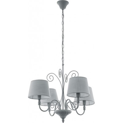 Chandelier Eglo Caposile 1 160W Angular Shape Ø 71 cm. Living room and dining room. Retro, vintage and classic Style. Steel, Linen and Wood. Gray Color