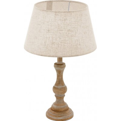 Table lamp Eglo Lapley 40W Cylindrical Shape Ø 25 cm. Bedroom, office and work zone. Retro and vintage Style. Wood and textile. White and cream Color