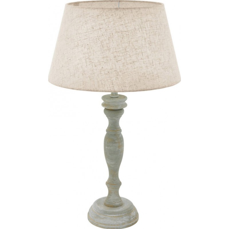 Lampe de table Eglo Lapley 60W Ø 35 cm. Bois et Textile. Couleur crème et gris