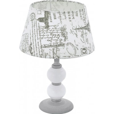 台灯 Eglo Larache 1 40W Ø 25 cm. 木头 和 纺织品. 白色的 和 灰色的 颜色