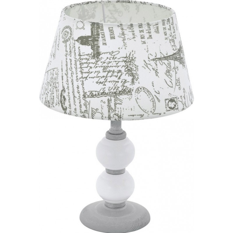 Lampe de table Eglo Larache 1 40W Ø 25 cm. Bois et Textile. Couleur blanc et gris