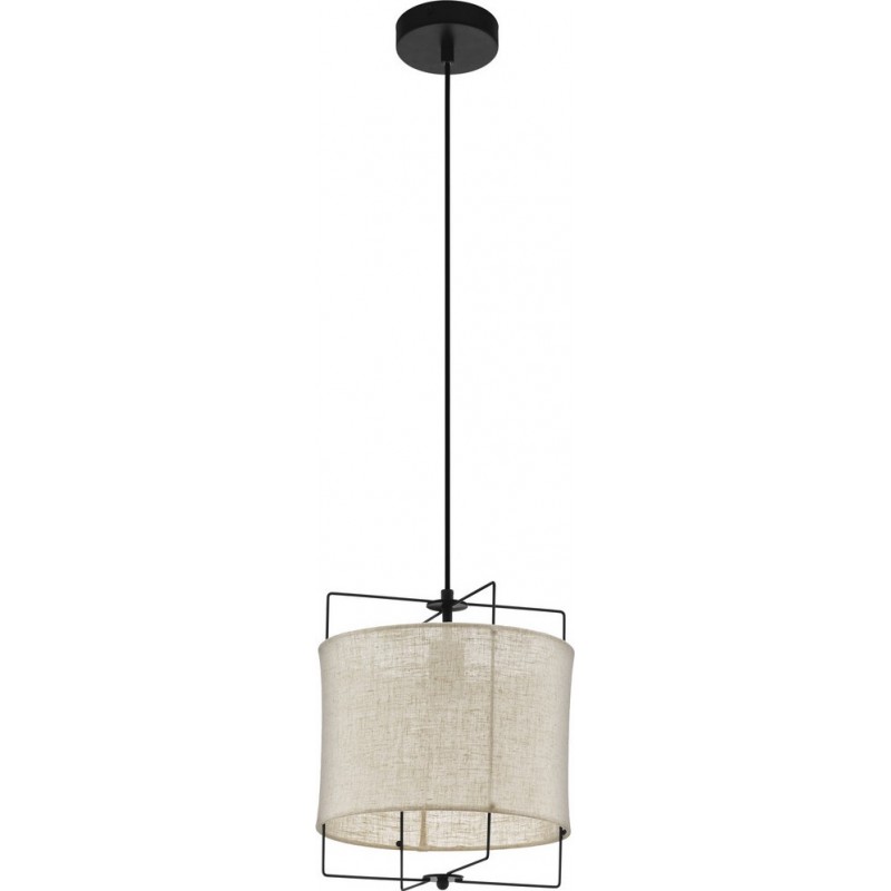 25,95 € Free Shipping | Hanging lamp Eglo Bridekirk 40W Cylindrical Shape Ø 30 cm. Living room and dining room. Rustic, retro and vintage Style. Steel, linen and textile. Black and natural Color