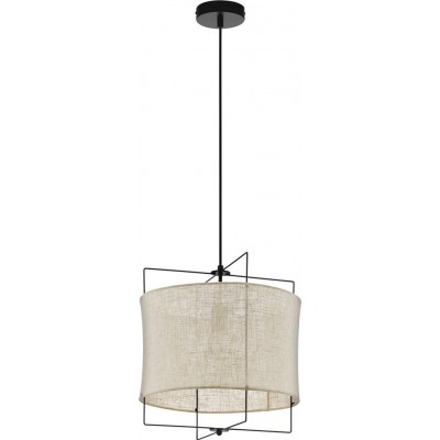 39,95 € Free Shipping | Hanging lamp Eglo Bridekirk 40W Cylindrical Shape Ø 40 cm. Living room and dining room. Rustic, retro and vintage Style. Steel, linen and textile. Black and natural Color