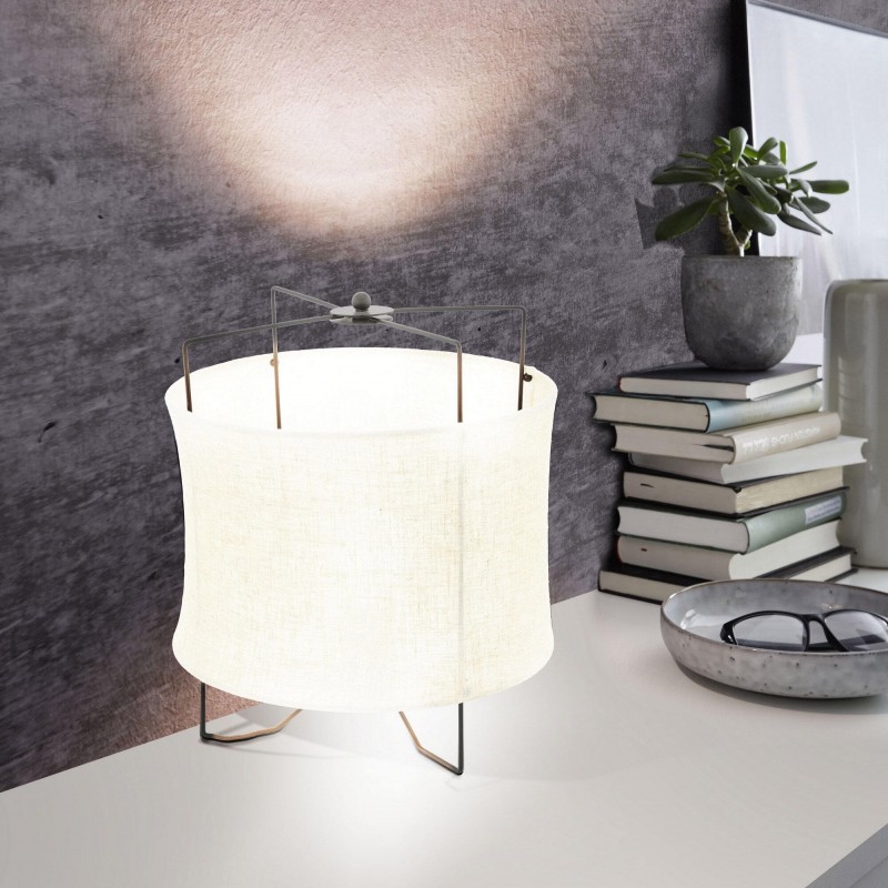 28,95 € Free Shipping | Table lamp Eglo Bridekirk 40W Ø 30 cm. Steel, linen and textile. Black and natural Color