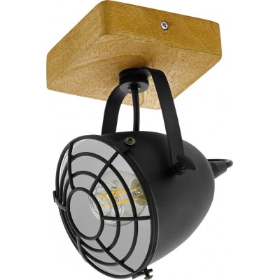 36,95 € Free Shipping | Indoor spotlight Eglo Gatebeck 40W 21×11 cm. Steel and wood. Black and natural Color