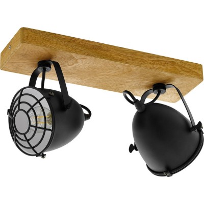 Indoor spotlight Eglo Gatebeck 80W 36×21 cm. Steel and Wood. Black and natural Color