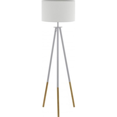189,95 € Free Shipping | Floor lamp Eglo Bidford 60W Cylindrical Shape Ø 46 cm. Living room, dining room and bedroom. Modern, design and cool Style. Steel, wood and textile. White and brown Color