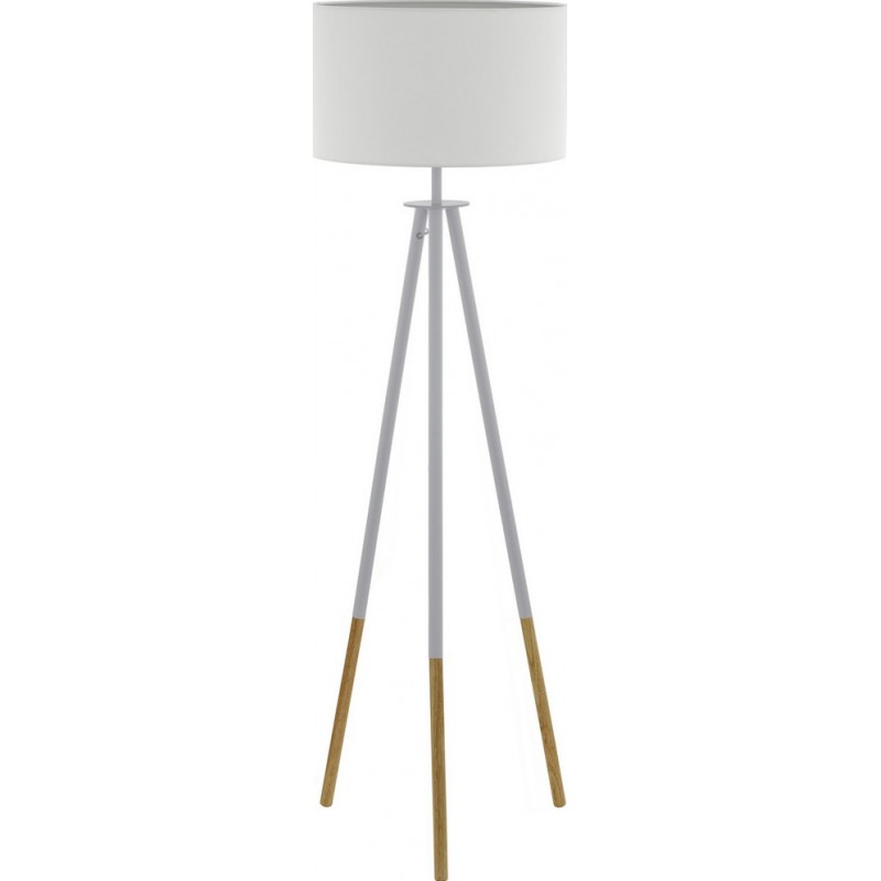 221,95 € Free Shipping | Floor lamp Eglo Bidford 60W Cylindrical Shape Ø 46 cm. Living room, dining room and bedroom. Modern, design and cool Style. Steel, Wood and Textile. White and brown Color