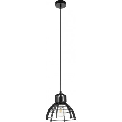 Hanging lamp Eglo Ipswich 60W Conical Shape Ø 25 cm. Living room and dining room. Retro and vintage Style. Steel and wood. Black Color