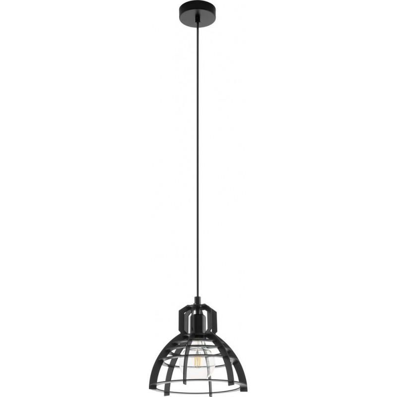 Hanging lamp Eglo Ipswich 60W Conical Shape Ø 25 cm. Living room and dining room. Retro and vintage Style. Steel and wood. Black Color