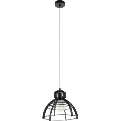Hanging lamp Eglo Ipswich 60W Conical Shape Ø 32 cm. Living room and dining room. Retro and vintage Style. Steel and wood. Black Color