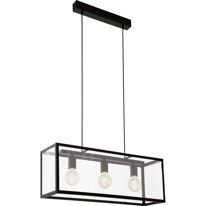 142,95 € Free Shipping | Hanging lamp Eglo Charterhouse 180W Extended Shape 110×73 cm. Living room and dining room. Sophisticated and design Style. Steel and Glass. Black Color