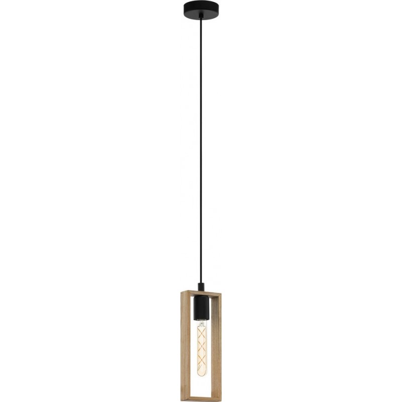 44,95 € Free Shipping | Hanging lamp Eglo Littleton 60W Cubic Shape 110×11 cm. Living room and dining room. Retro and vintage Style. Steel and wood. Brown and black Color