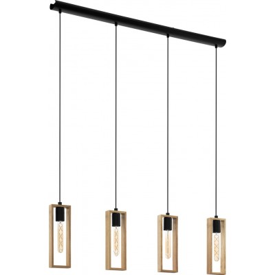 189,95 € Free Shipping | Hanging lamp Eglo Littleton 240W Extended Shape 116×110 cm. Living room and dining room. Retro and vintage Style. Steel and wood. Brown and black Color