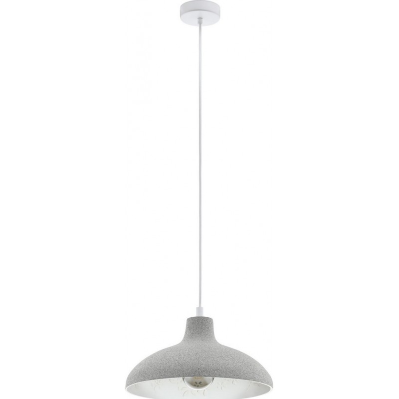Hanging lamp Eglo Barrowby 60W Conical Shape Ø 35 cm. Living room and dining room. Retro and vintage Style. Steel. White and gray Color