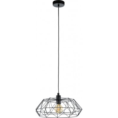 61,95 € Free Shipping | Hanging lamp Eglo Carlton 2 60W Cylindrical Shape Ø 45 cm. Living room and dining room. Retro and vintage Style. Steel. Black Color