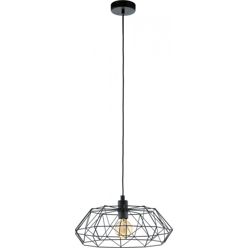 65,95 € Free Shipping | Hanging lamp Eglo Carlton 2 60W Cylindrical Shape Ø 45 cm. Living room and dining room. Retro and vintage Style. Steel. Black Color