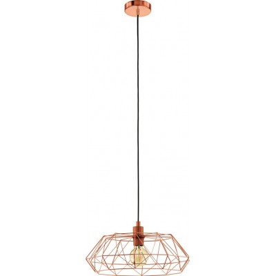 68,95 € Free Shipping | Hanging lamp Eglo Carlton 2 60W Cylindrical Shape Ø 45 cm. Living room and dining room. Retro and vintage Style. Steel. Copper and golden Color