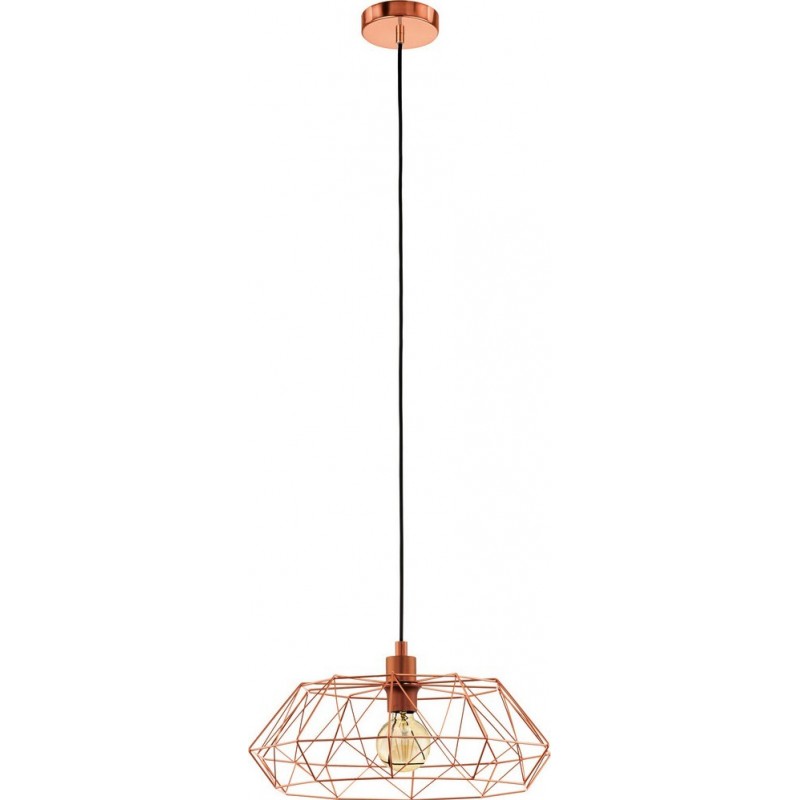 63,95 € Free Shipping | Hanging lamp Eglo Carlton 2 60W Cylindrical Shape Ø 45 cm. Living room and dining room. Retro and vintage Style. Steel. Copper and golden Color