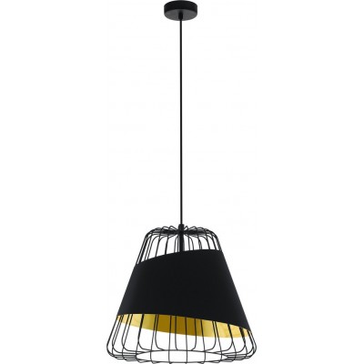 87,95 € Free Shipping | Hanging lamp Eglo Austell 60W Conical Shape Ø 43 cm. Living room and dining room. Retro and vintage Style. Steel and Textile. Golden and black Color