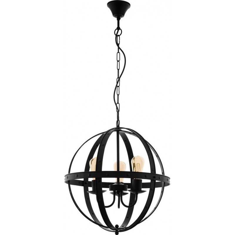 Hanging lamp Eglo Barnaby 180W Spherical Shape Ø 50 cm. Living room and dining room. Retro and vintage Style. Steel. Black Color