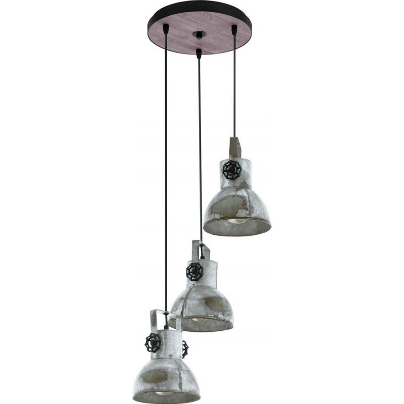 149,95 € Free Shipping | Hanging lamp Eglo Barnstaple 120W Ø 27 cm. Steel and Wood. Brown, rustic brown, black, zinc and old zinc Color