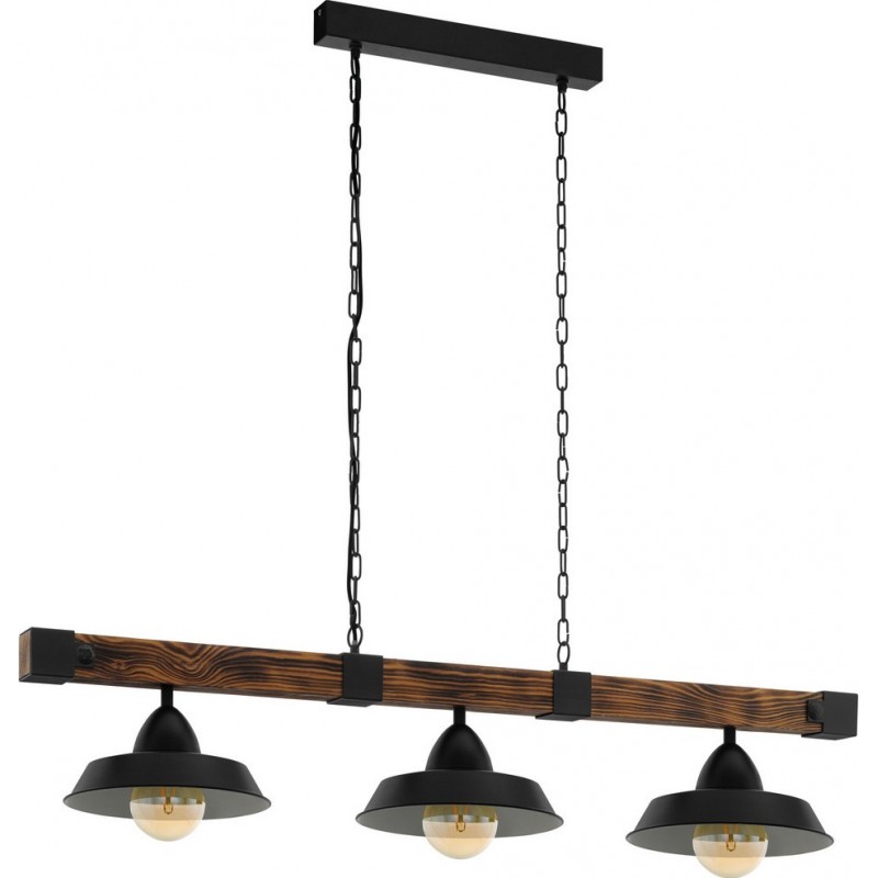 247,95 € Free Shipping | Hanging lamp Eglo Oldbury 180W Extended Shape 118×110 cm. Living room and dining room. Rustic, retro and vintage Style. Steel and Wood. Brown, rustic brown and black Color