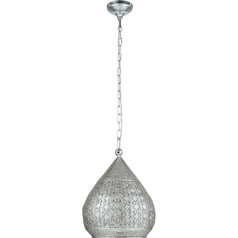89,95 € Free Shipping | Hanging lamp Eglo Melilla 60W Conical Shape Ø 33 cm. Living room and dining room. Retro and vintage Style. Steel. Silver Color