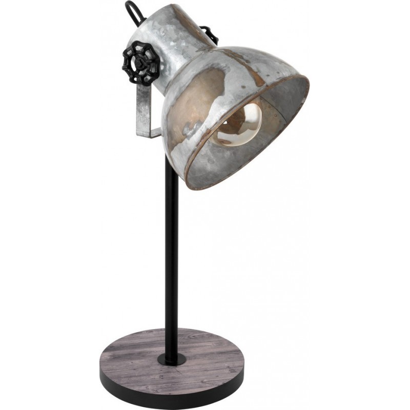 79,95 € Kostenloser Versand | Tischlampe Eglo Barnstaple 40W 40×18 cm. Stahl und Holz. Braun, rustikales braun, schwarz, zink und altes zink Farbe