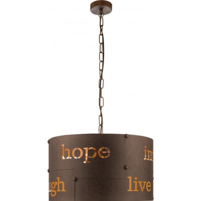 Hanging lamp Eglo Coldingham 180W Cylindrical Shape Ø 43 cm. Living room and dining room. Vintage, design and cool Style. Steel. Brown and oxide Color