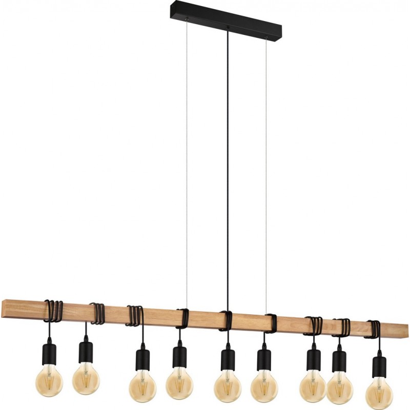 219,95 € Free Shipping | Hanging lamp Eglo Townshend 540W Extended Shape 150×110 cm. Living room and dining room. Rustic, retro and vintage Style. Steel and wood. Brown and black Color