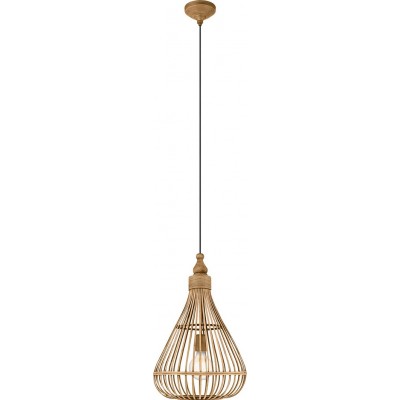 95,95 € Free Shipping | Hanging lamp Eglo Amsfield 60W Pyramidal Shape Ø 35 cm. Living room and dining room. Rustic, retro and vintage Style. Steel and wood. Brown Color