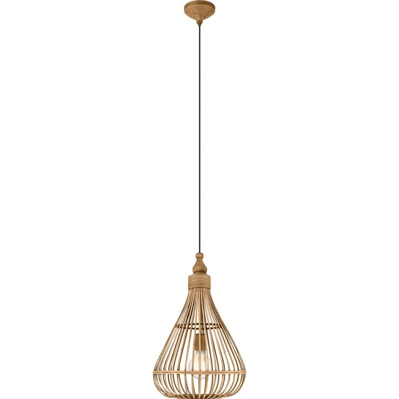 67,95 € Free Shipping | Hanging lamp Eglo Amsfield 60W Pyramidal Shape Ø 35 cm. Living room and dining room. Rustic, retro and vintage Style. Steel and wood. Brown Color